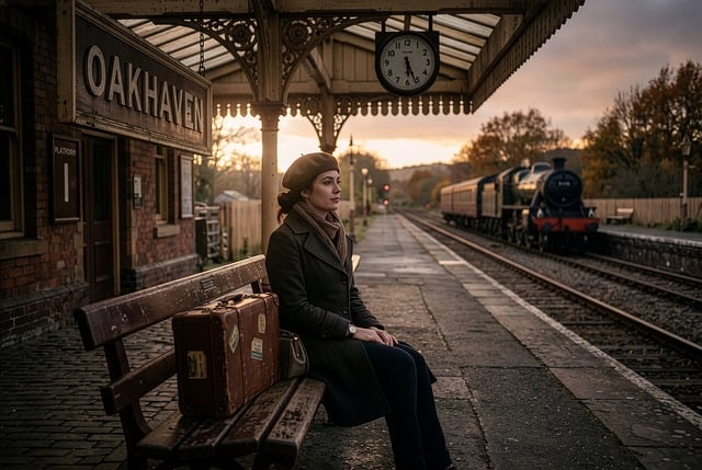 Free woman train station luggage illustration