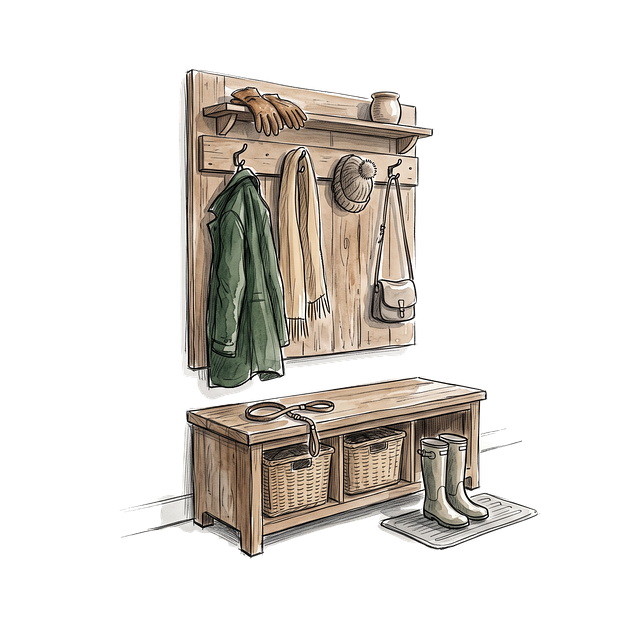 Free coat-rack storage bench bench illustration