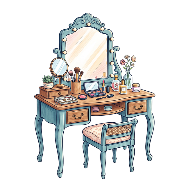 Free vanity table chair mirror illustration