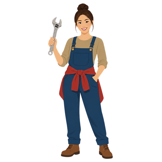 Free mechanic woman adjustable wrench vector