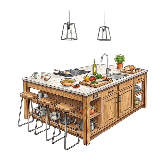 Free kitchen island barstool sink illustration