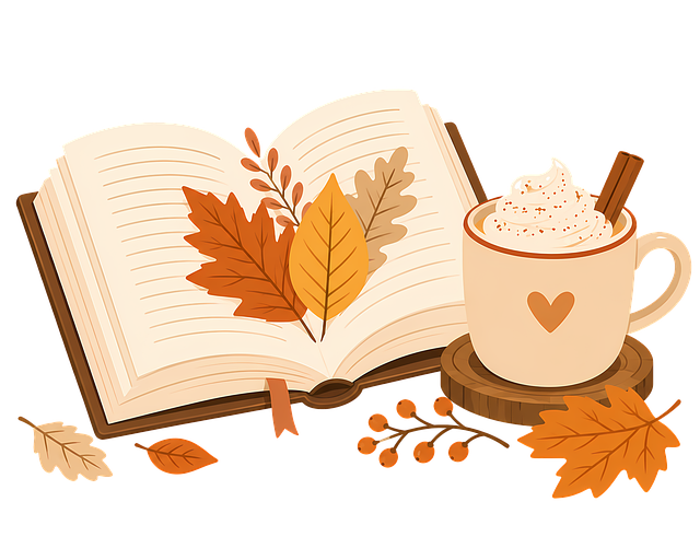 Free autumn book cinnamon mug open book illustration