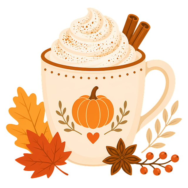 Free pumpkin spice autumn mug whipped cream illustration