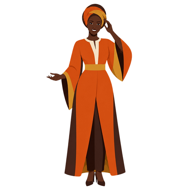 Free african fashion traditional dress orange dress illustration
