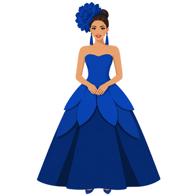 Free blue ball evening dress woman in blue illustration