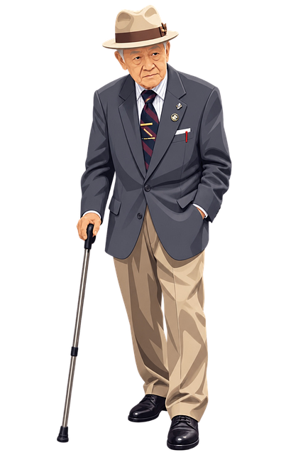 Free elderly man walking cane formal attire vector