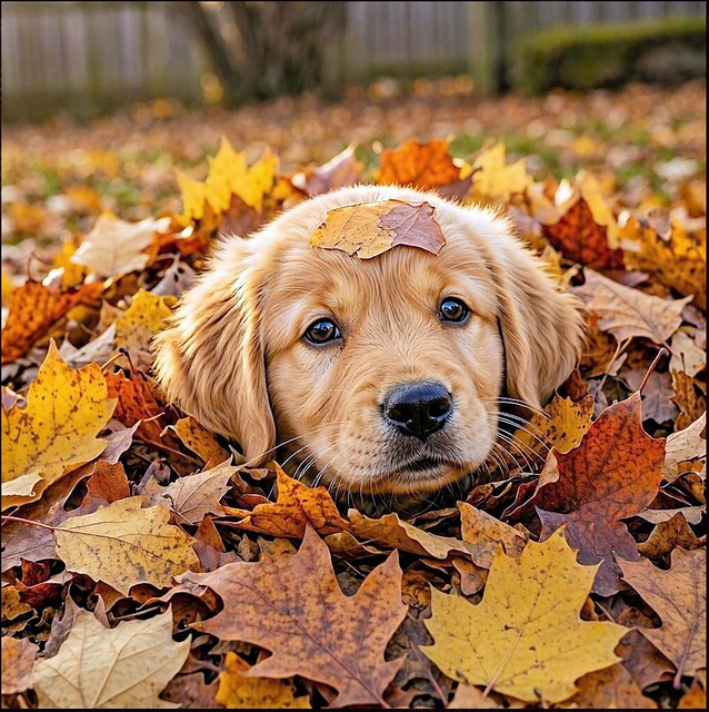 Free Puppy Autumn Leaves illustration and picture