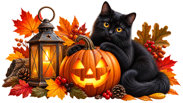 Free black cat jack-o'-lantern pumpkin illustration