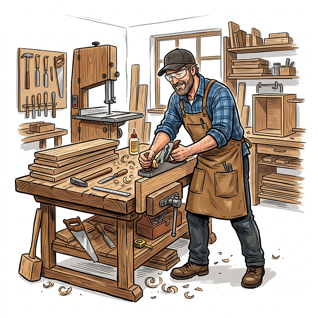 Free carpenter workshop workbench illustration
