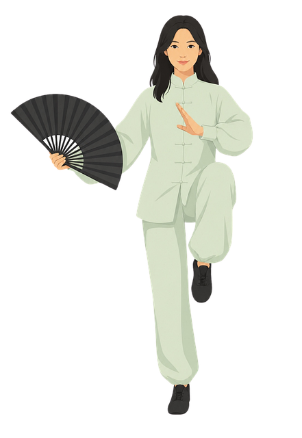 Free tai chi woman folding fan illustration
