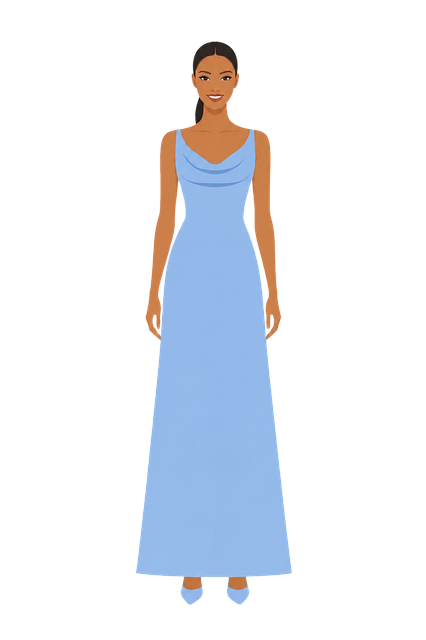 Free elegant woman blue dress evening gown illustration