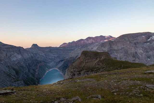 Montañas, Lago, Suiza, Amanecer