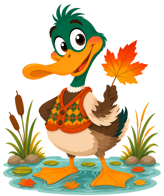 Free cartoon duck autumn duck pond illustration
