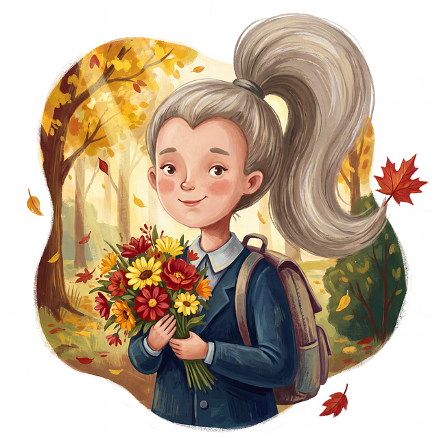 Free autumn girl children's book illustration