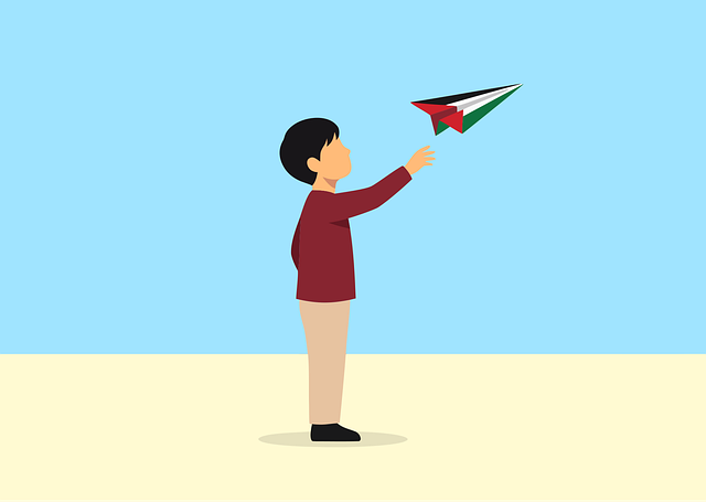 Free palestine boy paper airplane vector