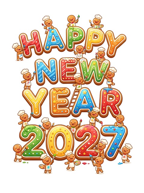 Free Happy New Year Gingerbread Figures illustration and picture