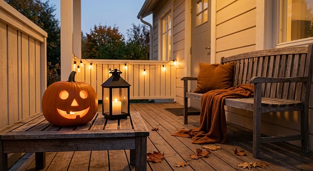 Halloween, Dýně, Lucerna, Veranda