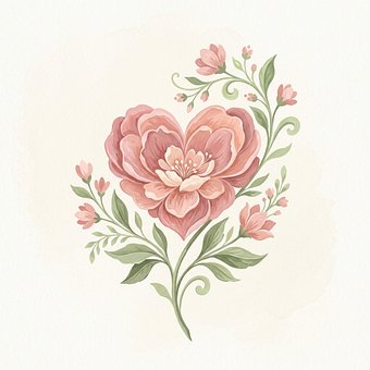 Hjerte, Blomst, Akvarell, Romantisk