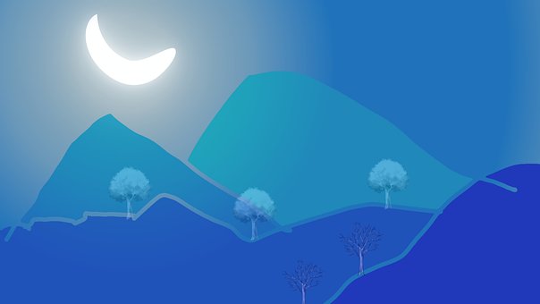 Lua, Montanha, Árvore, Inverno, Neve