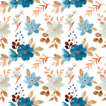 Acuarelă, Flori, Model, Albastru, Floral