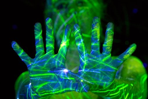 Grün, Neon, Hände, Licht, Kunst, Dunkel