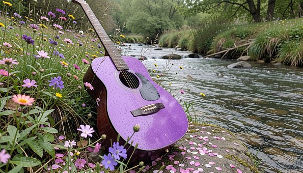 Gitar, Natur, Blomster, Gress, Bekk
