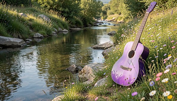 Gitar, Natur, Blomster, Gress, Bekk
