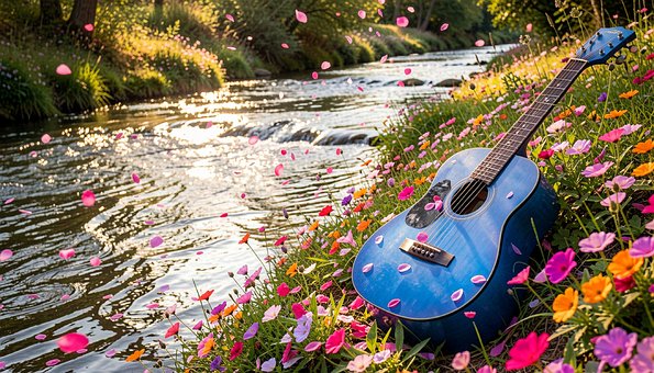 Gitar, Natur, Blomster, Bekk, Gress