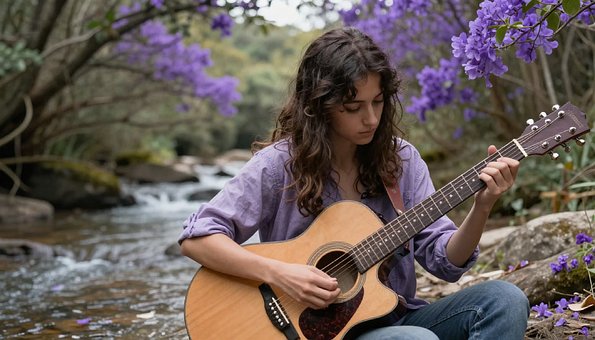 Gitar, Natur, Blomster, Gress, Bekk