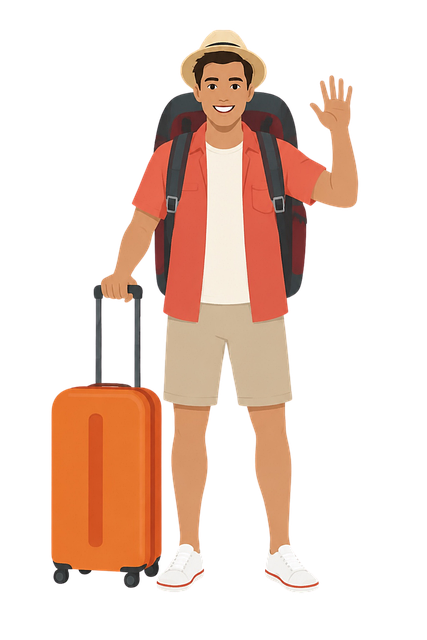 Reisender, Mann, Rucksack, Koffer