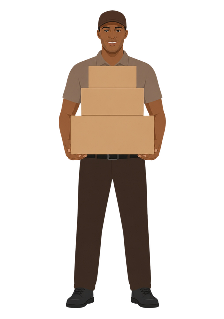 Free delivery worker courier cardboard boxes vector