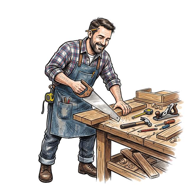 Free carpenter workshop hand saw illustration