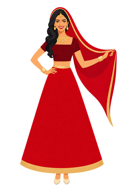 Free traditional clothing red skirt gold jewelry illustration