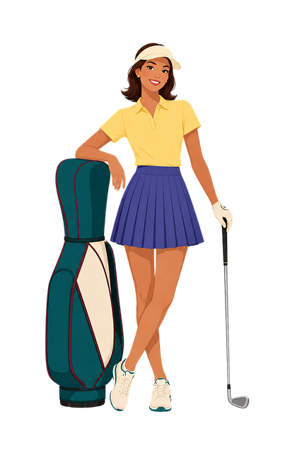 Free female golfer golf bag golf club vector