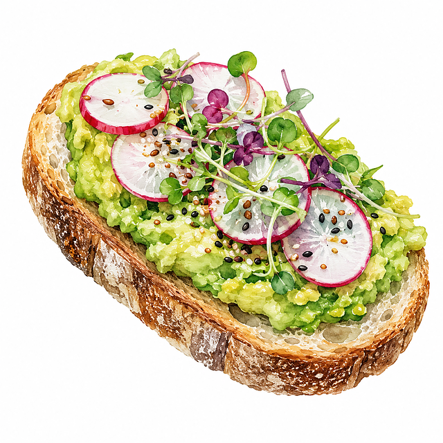 Avocado-Toast, Radieschen, Mikrogrün