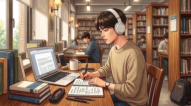 Free Studying Library illustration and picture