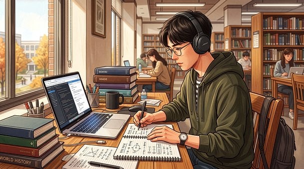Free Studying Library illustration and picture