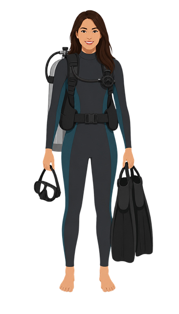 Free female scuba diver scuba gear underwater swimming vector