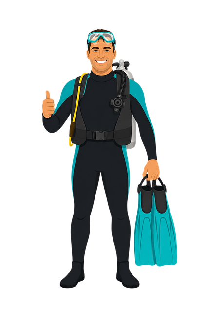Free male scuba diver diving equipment underwater sport vector