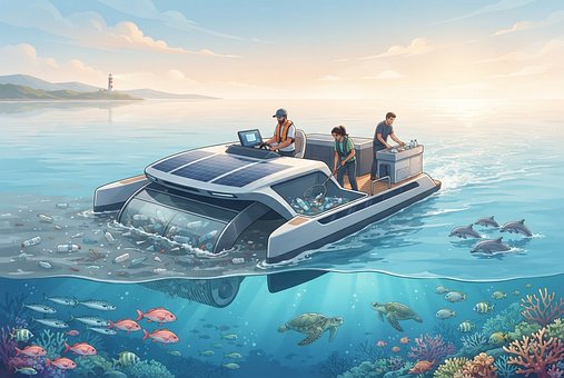 Free Solar Boat Ocean Cleaning illustration and picture