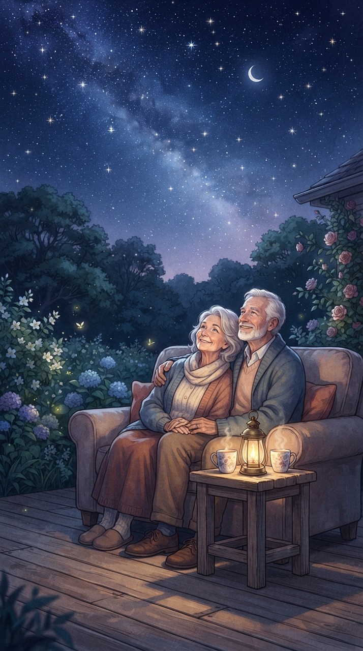 Download free HD stock image of Starry Night Elderly Couple Free starry night elderly couple milky way illustration