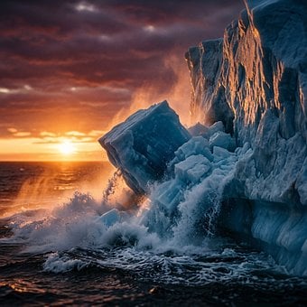 Eisberg, Sonnenuntergang, Ozean, Meer