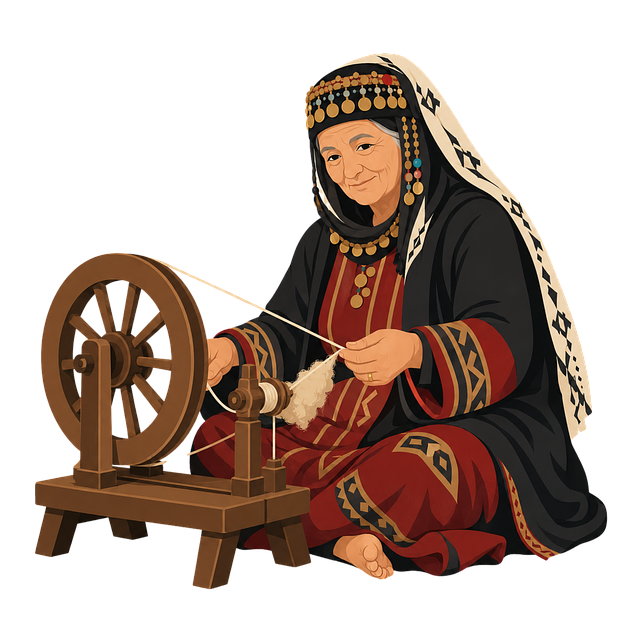 Free turkish woman elderly woman spinning wheel vector