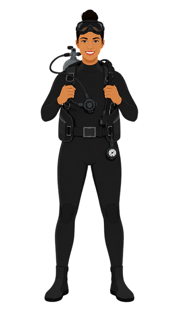 Free female scuba diver diving mask breathing regulator vector