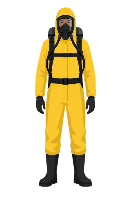 Free hazmat worker protective suit respirator vector