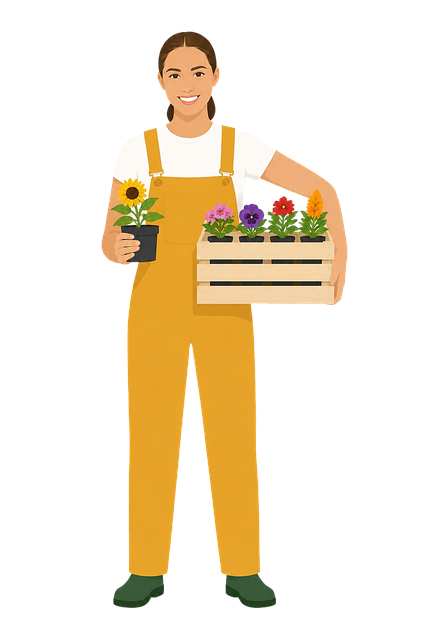 Free gardener sunflower flowerpot vector