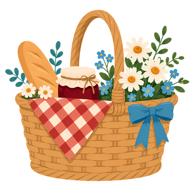 Free picnic basket bread loaf jam jar illustration