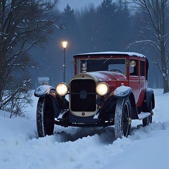 Vintage, Historischer Wagen, Schnee