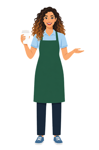 Free barista green apron smiling woman vector