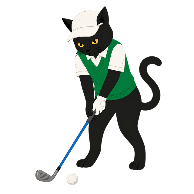 Free black cat golfer golf club illustration